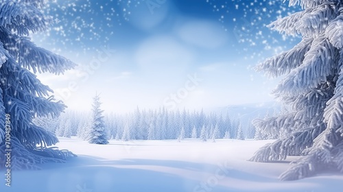 Winter Day Background With Snow Covered Trees And Fir Branches © Tasnim