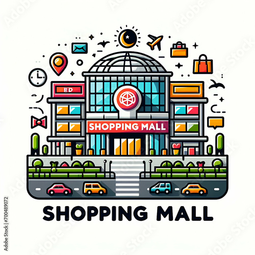 illustration of a shopping mall on white background 