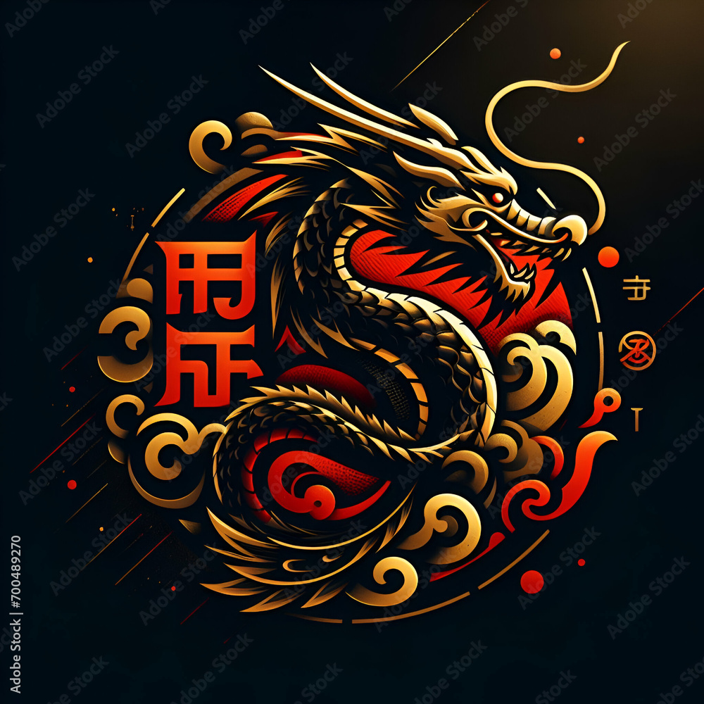 chinese dragon zodiac tattoo logo isolated on white chinese dragon zodiac tattoo logo isolated on white