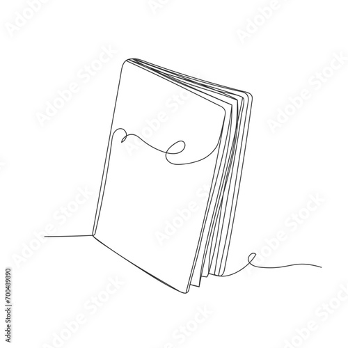 Continuous one line art book shape isolated vector illustration.
