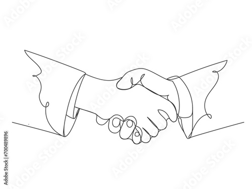 Continuous one line art hand shake shape isolated vector illustration.
