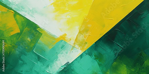 幾何学的な油絵・抽象背景横長バナー）黄色と緑の直線的なデザイン photo