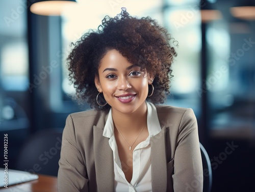 portrait Attractive African young confident business woman in business professional working office