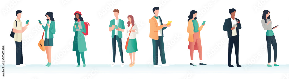 People Characters using mobile phones vector illustration