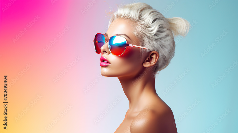 Young Woman with Glamorous Make-up Against a Multi-Colored Background Young Woman with Glamorous Make-up Against a Multi-Colored Background