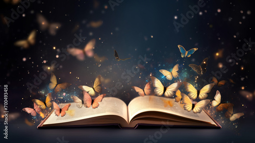 Fairytale mystical open book with butterflies © Johnu
