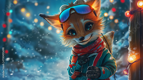 Whimsical Animated Fox in Winter Wonderland Adventure