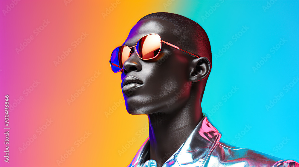 portrait of a young african man on a colored background.