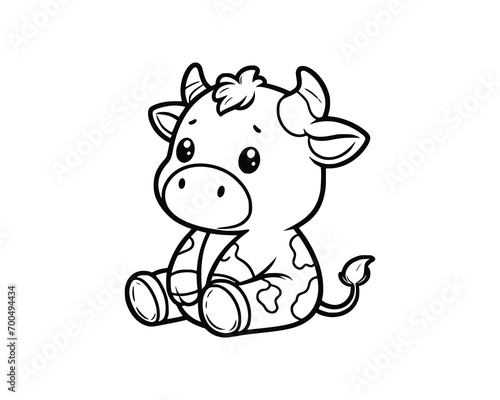 Cute Cartoon Character of cow for coloring book without color, outline line art.  Printable Design. isolated white background