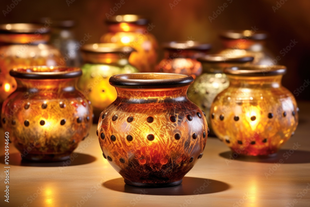 Warm ambiance radiating from illuminated candle holders with a cozy, inviting atmosphere. Warm ambiance radiating from illuminated candle holders with a cozy, inviting atmosphere.