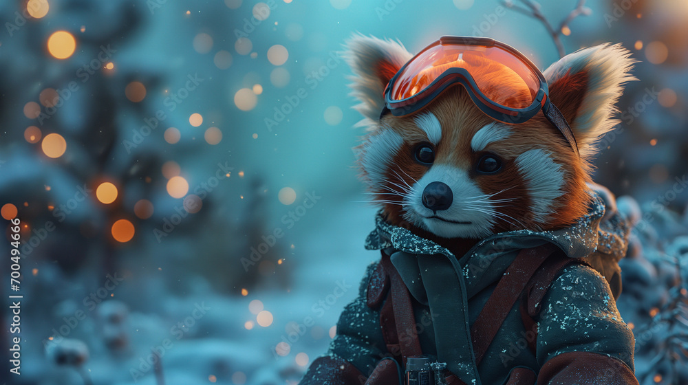 Anthropomorphic Red Panda Adventurer in Magical Winter Setting