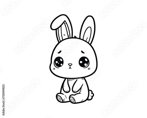 Cute Cartoon Character of rabbit for coloring book without color, outline line art. Printable Design. isolated white background