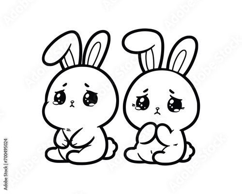 Cute Cartoon Character of rabbit for coloring book without color, outline line art. Printable Design. isolated white background