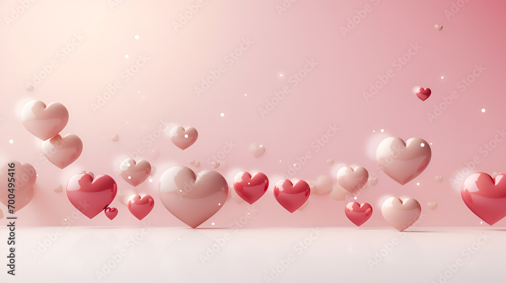 Valentine's Day background. Frame made of pink and red hearts on pastel pink background. Valentines day concept. copy space