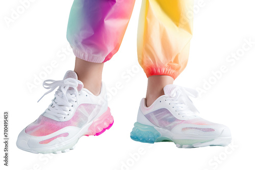 Stylish Multi colored, Close Up of Woman's Sneakers Isolated on Transparent Background