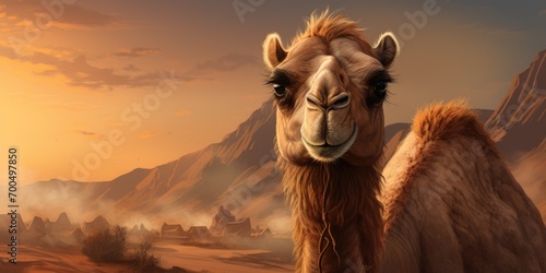 Portrait of camel in the desert or wasteland, wildlife and nature concept