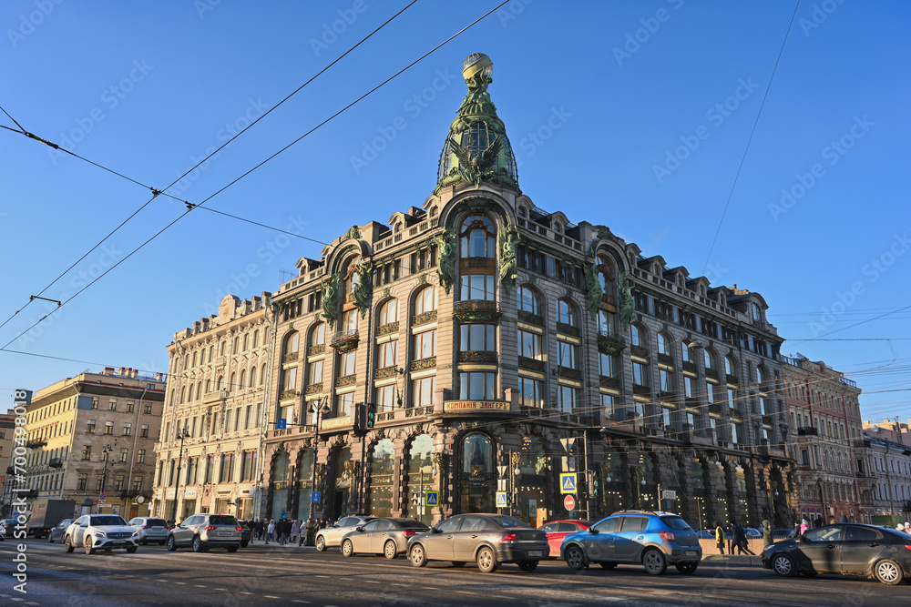 Singer House view with Nevsky Avenue traffic
