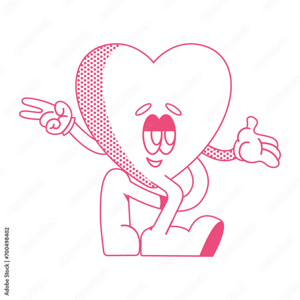 Happy Valentine's Day. Groovy retro mascot happy hearts characters set. Trendy retro 60s 70s style emoji. Y2K aesthetic. Romantic vector Hippie happy hearts in cartoon style isolated on background Happy Valentine's Day. Groovy retro mascot happy hearts characters set. Trendy retro 60s 70s style emoji. Y2K aesthetic. Romantic vector Hippie happy hearts in cartoon style isolated on background