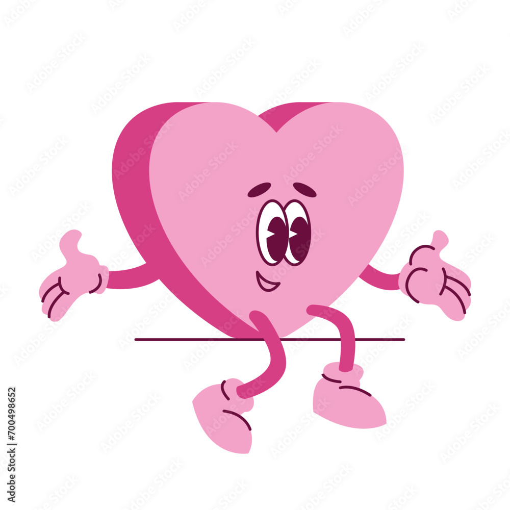 Happy Valentine's Day. Groovy retro mascot happy hearts characters set. Trendy retro 60s 70s style emoji. Y2K aesthetic. Romantic vector Hippie happy hearts in cartoon style isolated on background Happy Valentine's Day. Groovy retro mascot happy hearts characters set. Trendy retro 60s 70s style emoji. Y2K aesthetic. Romantic vector Hippie happy hearts in cartoon style isolated on background