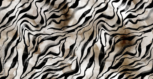 Hand draw zebra pattern in paint brush. Textile print pattern.