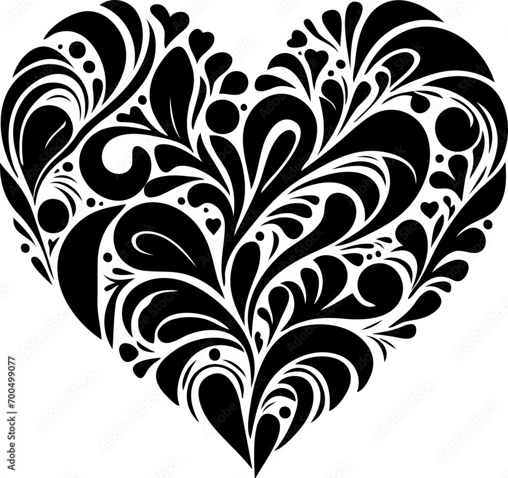 Creative Shape of Heart in Black Silhouette with abstract and floral pattern. Creative Shape of Heart in Black Silhouette with abstract and floral pattern.