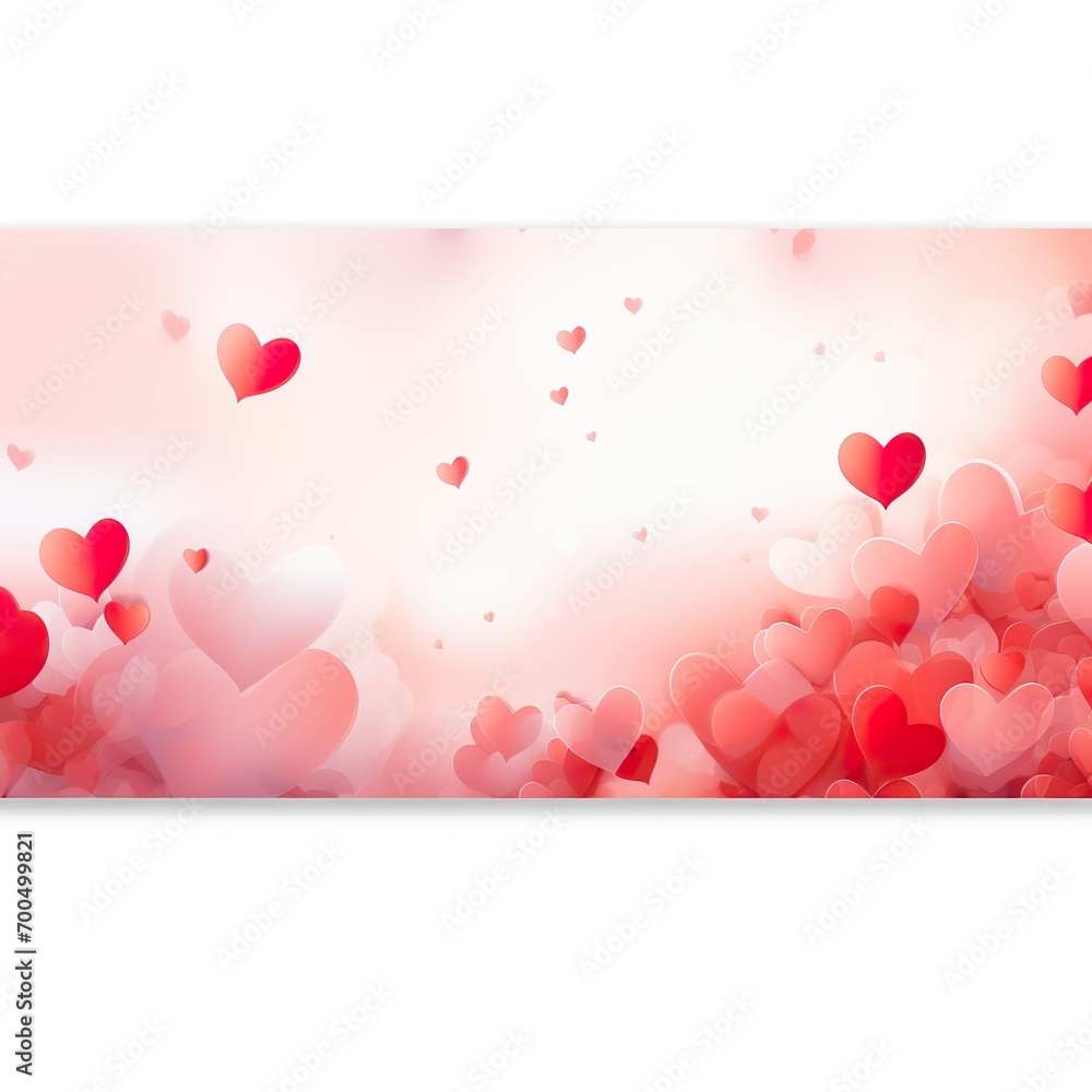 Valentines day background banner - abstract panorama background with red hearts - concept love - Generative AI