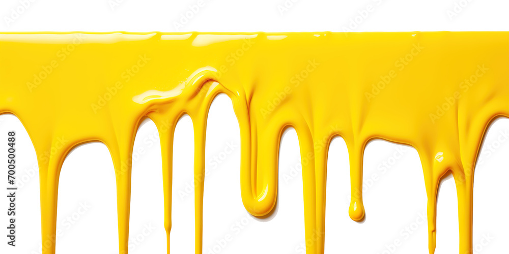 Yellow Paint Drips on Transparent Background, Fluid Art Design, Dynamic