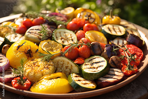 Plate with various grilled vegetables, close up