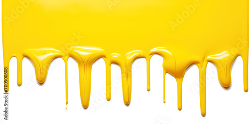 Yellow Paint Drips on Transparent Background, Fluid Art Design, Dynamic Flow of Vibrant Color, Perfect for Abstract and Artistic Backgrounds 