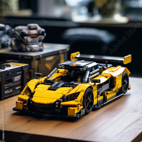 a yellow toy car on a table