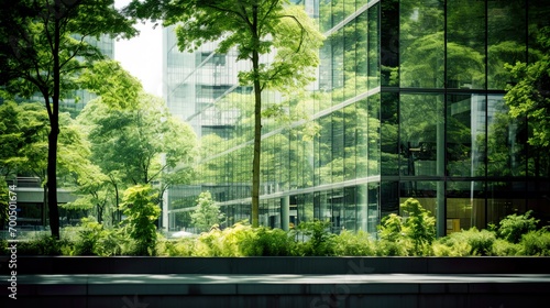 Eco-friendly building modern city sustainable glass building Ecology concept Office building with green environment photo