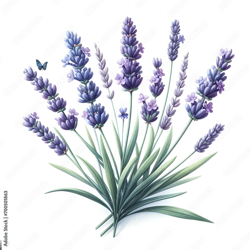 Fototapeta premium lavender flower plant with leaves watercolor paint on white for greeting card wedding design