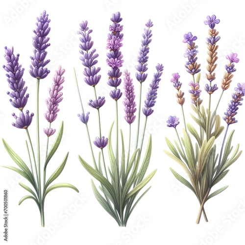 lavender flower plant with leaves watercolor paint on white for greeting card wedding design