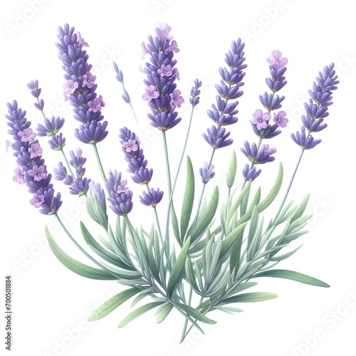 lavender flower plant with leaves watercolor paint on white for greeting card wedding design