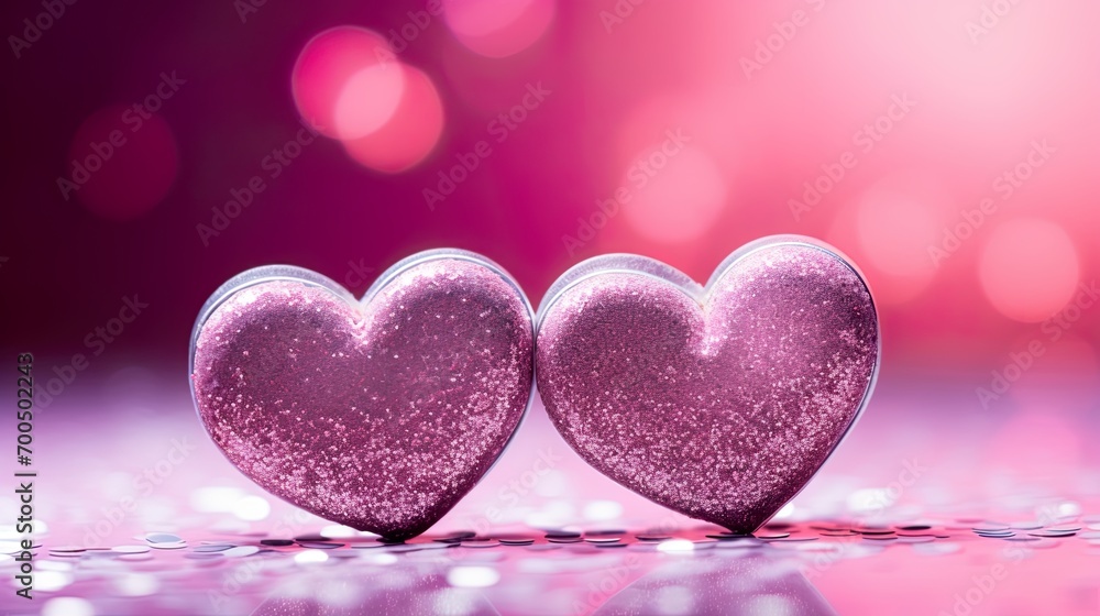 Valentines day festive background with two hearts In Shiny multicolor Background Valentine's Day glitter background Valentines day festive background with two hearts In Shiny multicolor Background Valentine's Day glitter background