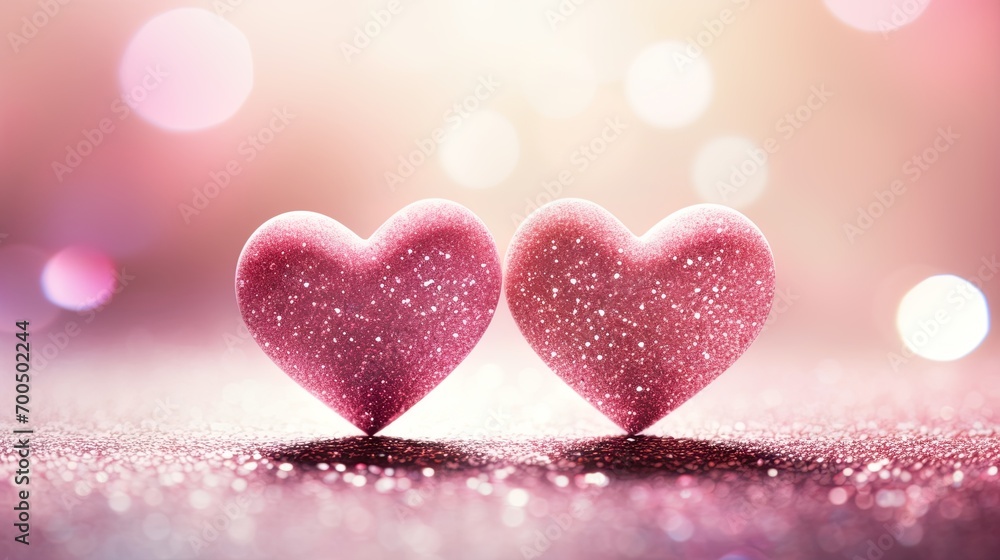 Valentines day festive background with two hearts In Shiny multicolor Background Valentine's Day glitter background Valentines day festive background with two hearts In Shiny multicolor Background Valentine's Day glitter background