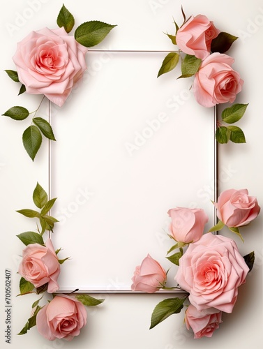 Vertical top view blank card red and pink rose love and wedding decoration Valentines day background