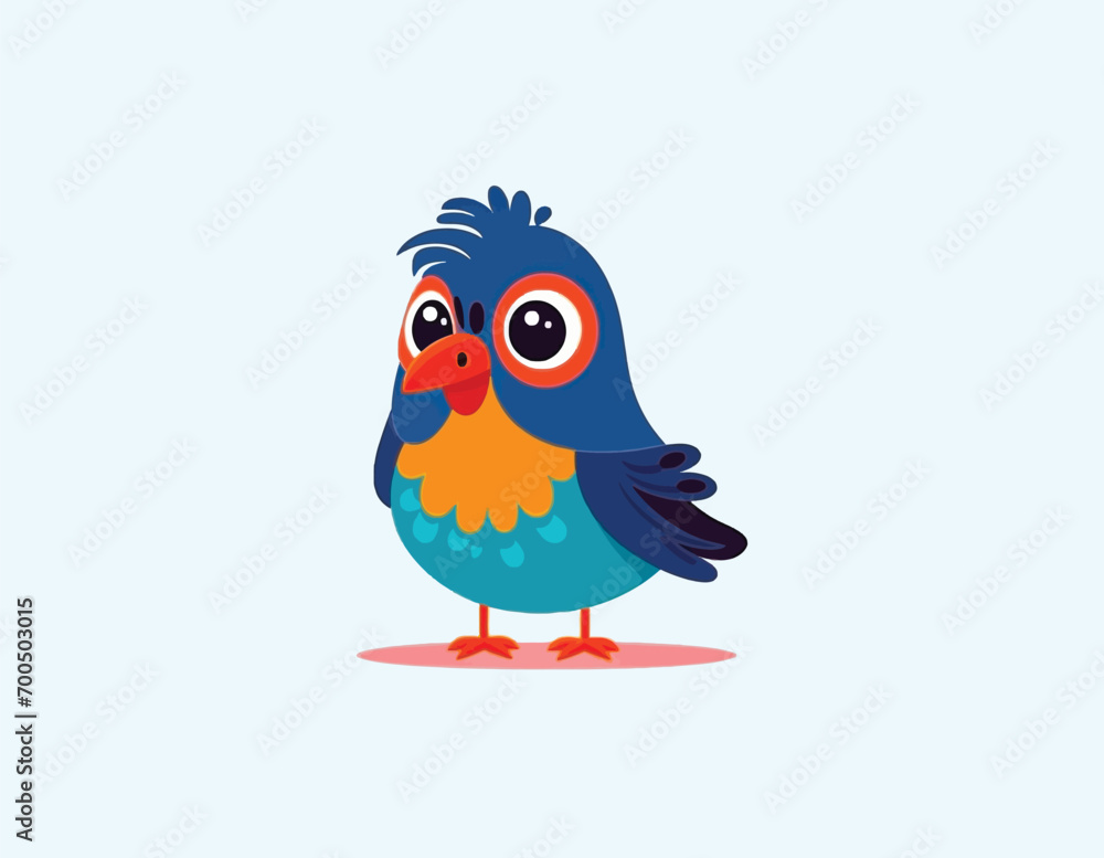 funny blue bird cartoon vector on a isolated background