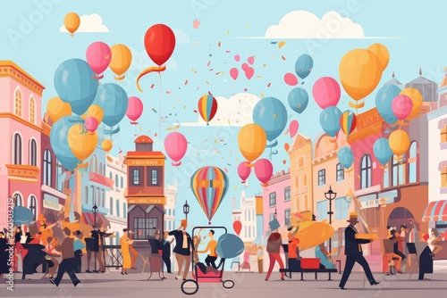 Colorful Easter Parade Celebration in Flat Design Style