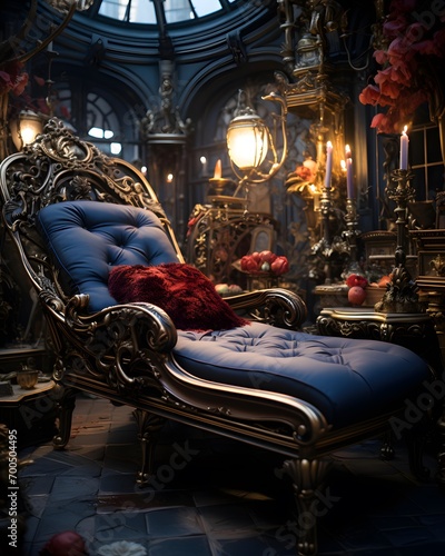 Luxury royal armchair in the interior of the castle.