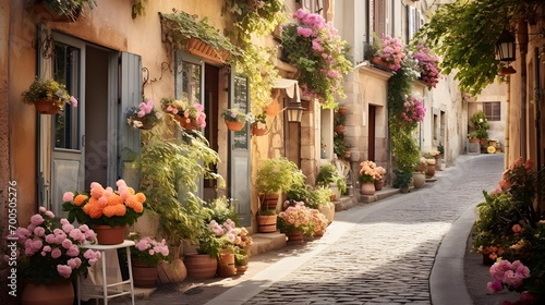 Beautiful street in the old town of Riquewihr, France