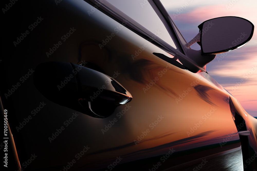 A car ride on an empty road towards the setting sun. A car ride on an empty road towards the setting sun.