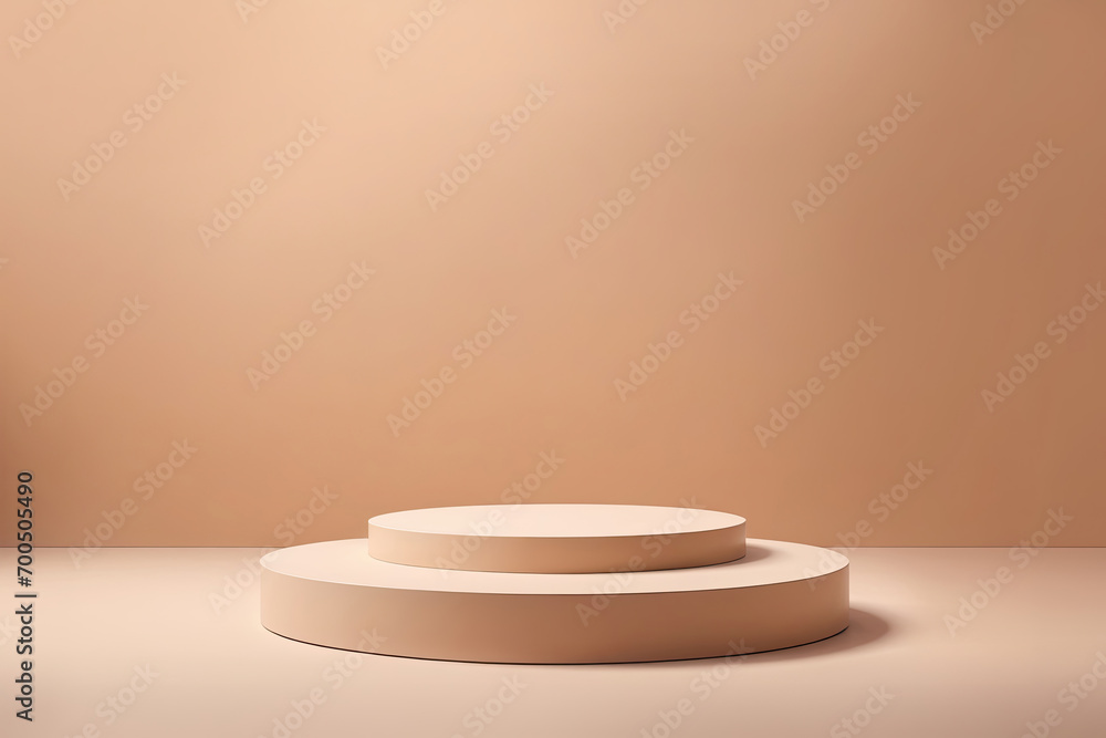 podium on a beige background. Blank shelf product standing background podium on a beige background. Blank shelf product standing background
