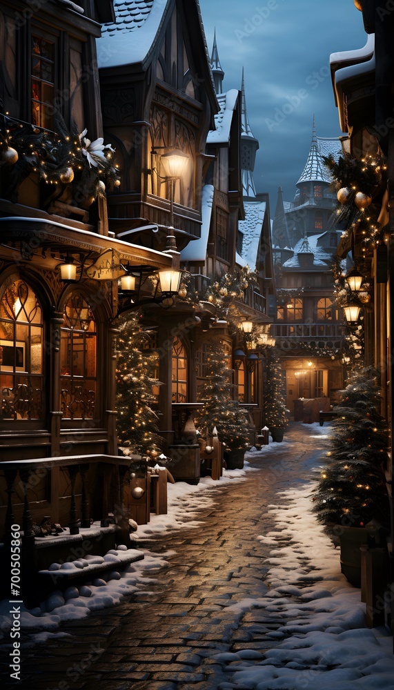 Christmas street in old town of Gdansk in winter, Poland