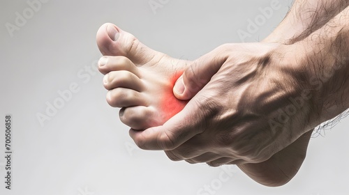Inflammation at the foot. Concept of foot pain. photo