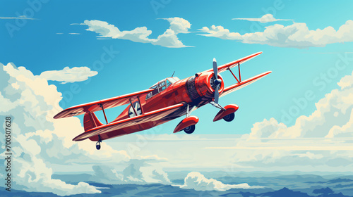 Red vintage plane flying photo