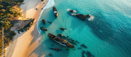 An aerial view of the Shipwrecks on Moreton Island Queensland Australia. Creative Banner. Copyspace image photo
