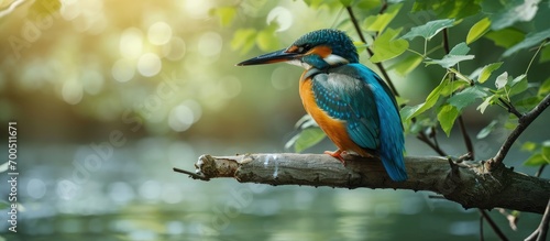 A bird perched on a branch in the vibrant Danube Delta ecosystem environment conservation eco. Creative Banner. Copyspace image
