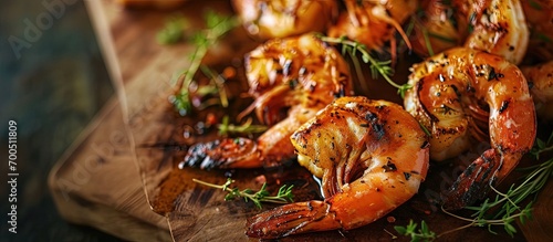 Fried shrimp headless with spices grilled homemade no people. Creative Banner. Copyspace image