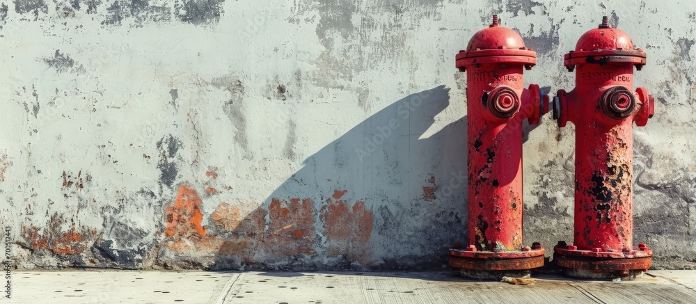 Fire hydrants at the wall of the building on a spring day. Creative ...